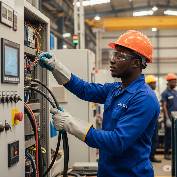 Técnico especializado numa instalação eléctrica industrial